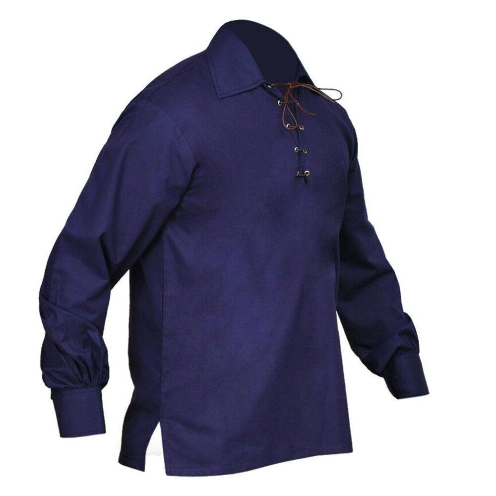 Men Scottish Traditional Jacobite Shirt Highlander Black Lace-up Front Shirt - Picture 7 of 8